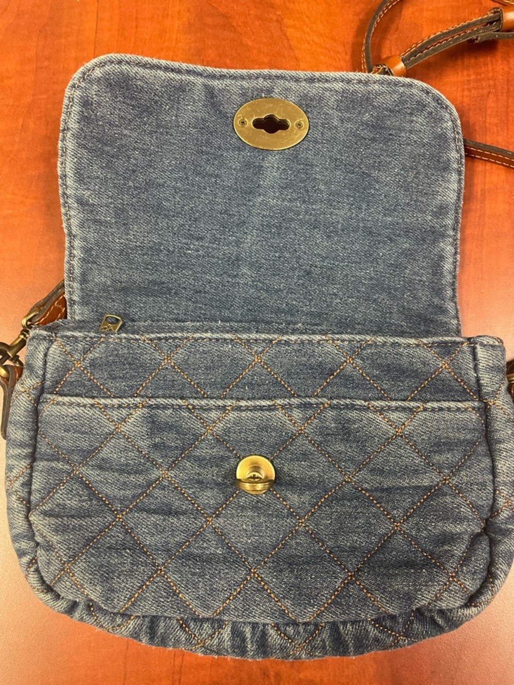 Patricia Nash Quilted Bonny Denim Crossbody Bag with Tan Leather Strap - Picture 2 of 11